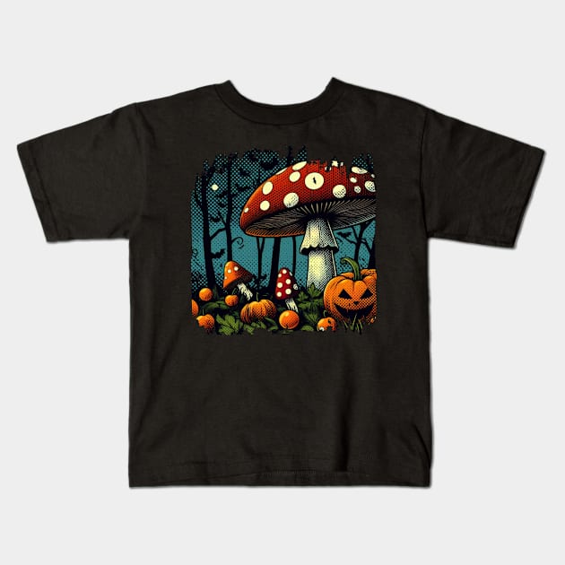 Happy Halloween at Mashroom Garden 01 Kids T-Shirt by fadinstitute